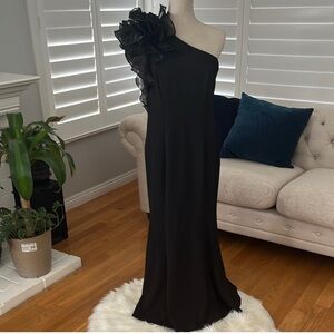 Chic One-Shoulder Black Dress with Ruffle Detail